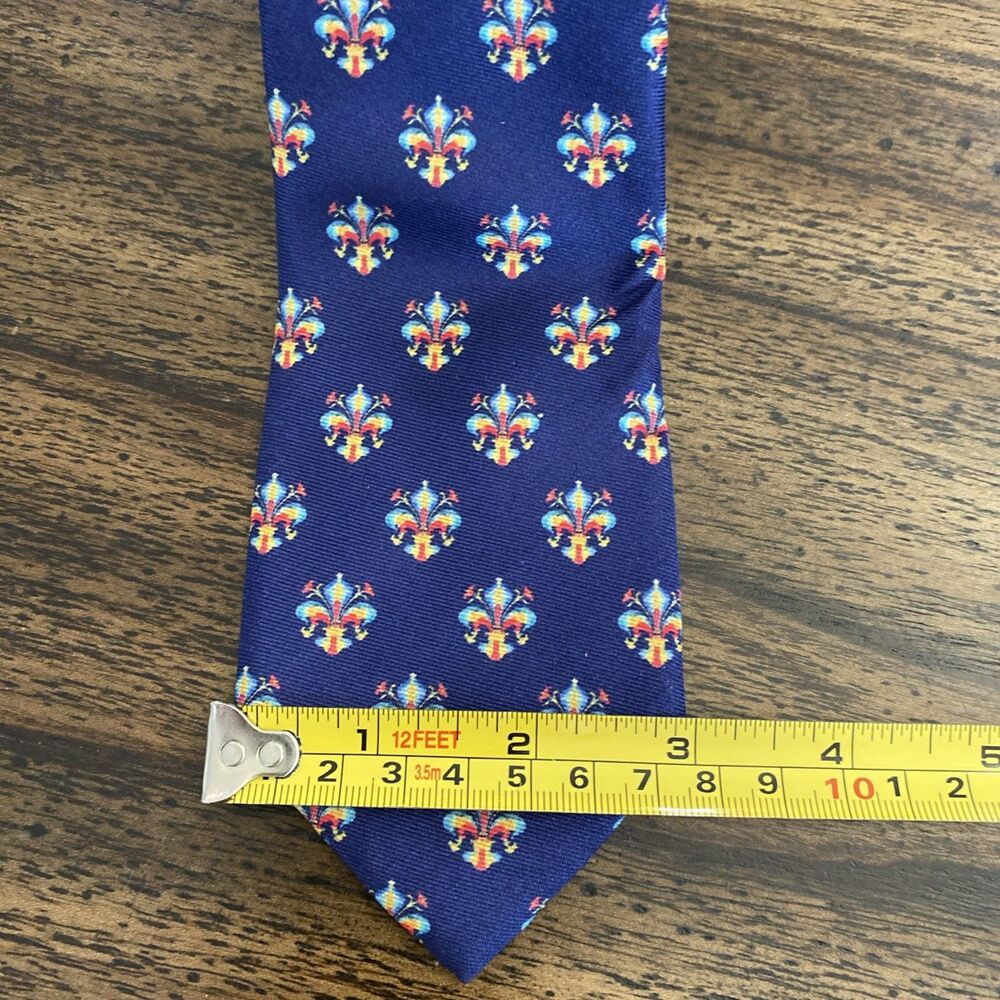Ateseta Sartoriale Blue 100% Silk Mens Tie Necktie Ornate Fleur de Lis - Picture 2 of 4